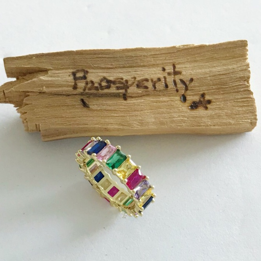 Rainbow Baguette Gold Platted Band Ring (R4)